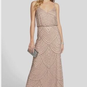 Adrianna Papell Blush Beaded V-Neck Maxi Dress